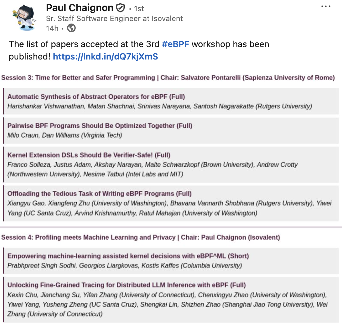 The list of papers accepted at the 3rd hashtag#eBPF workshop has been published!